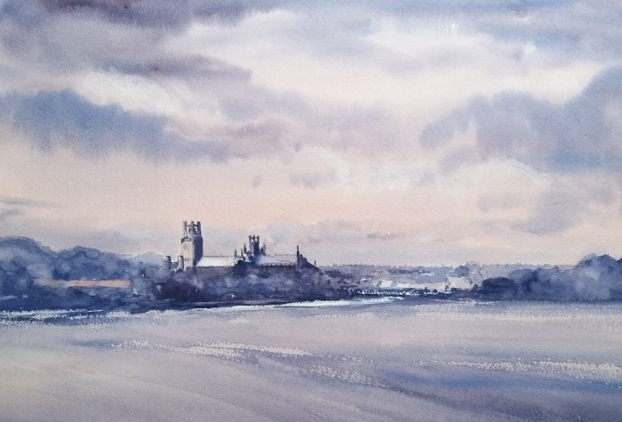 Painting of Ely Cathedral at sunset